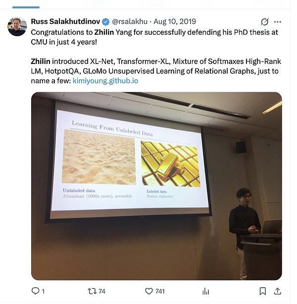 Congratulations to Zhilin Yang, founder and CEO of @Kimi_Moonshot, on the latest Kimi release. What a huge win for the open-source community! It feels like just yesterday Zhilin was graduating from my